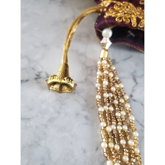 Elegant Embroidered Drawstring Potli Bag With Pearl Handle - Picture 8 of 11